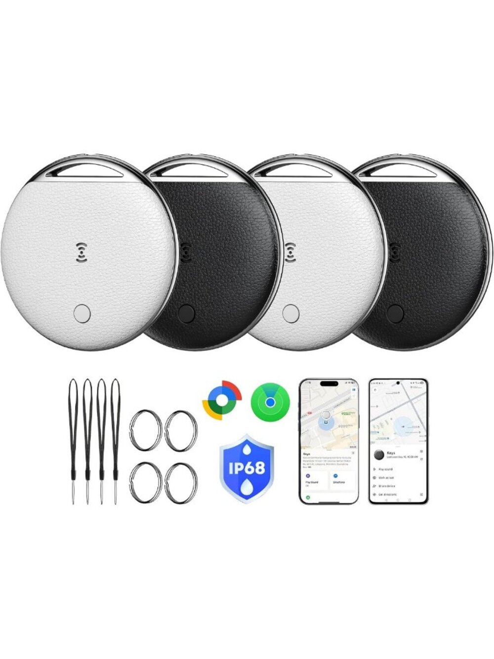 4-Pack Bluetooth Tracking Tags for Android & Apple - Compatible with Find My